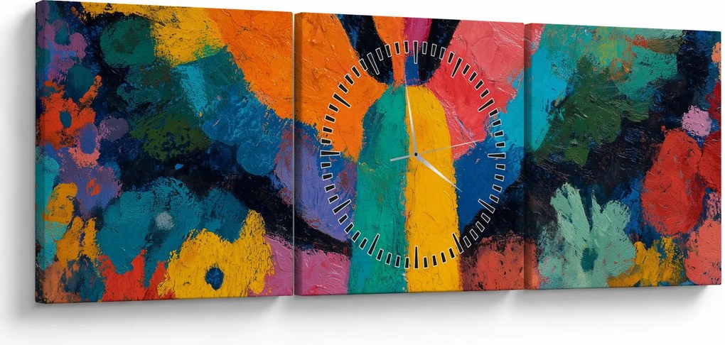 Obraz - Abstrakcyjny anioł z kwiatami (z zegarem) (90x30 cm)