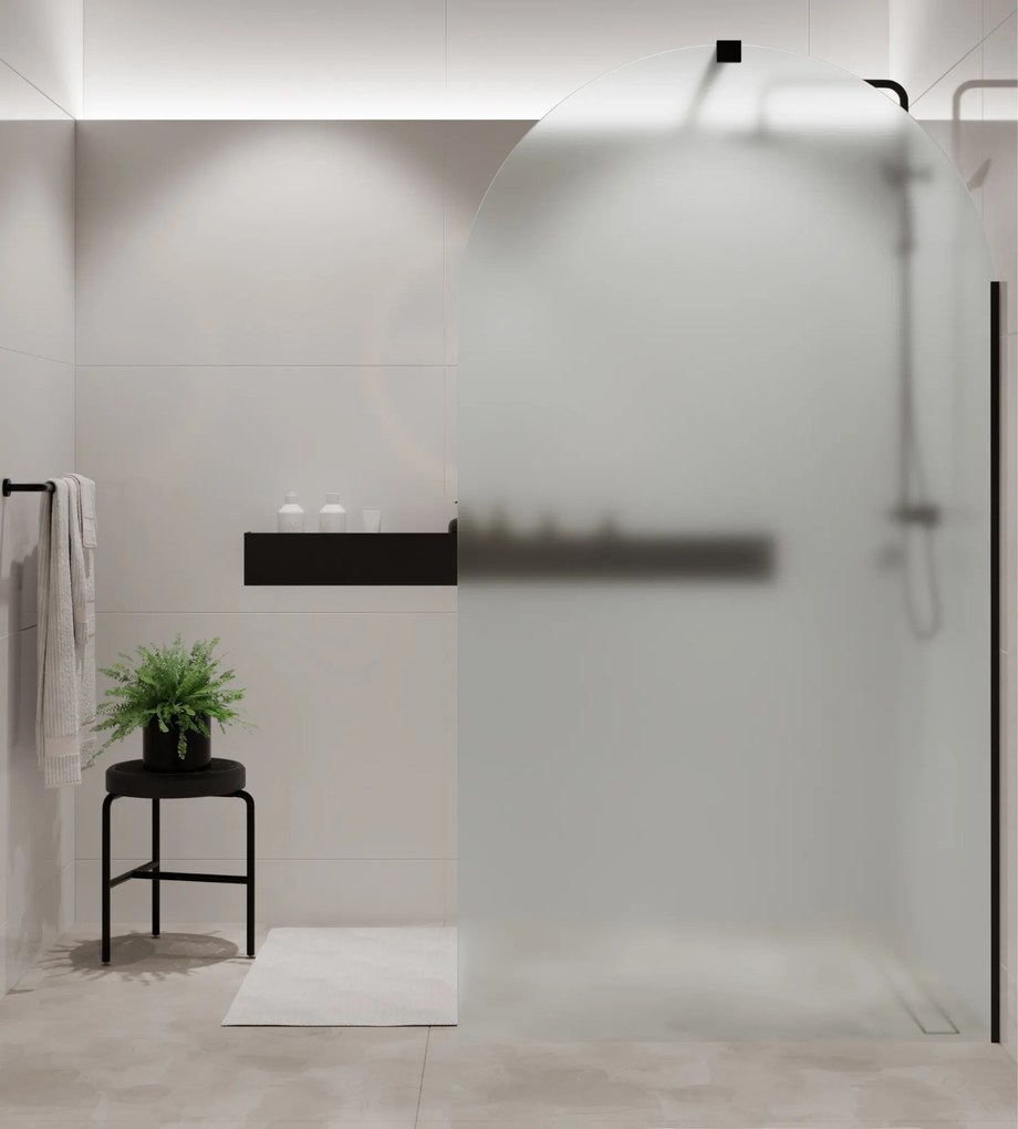 Ścianka prysznicowa Walki-in szkło satynowe matowe półokrągła 8mm MOLIS Satin Oval MASSI | Różne rozmiary : Kolor profili kabiny - czarny, Szerokość ścianki - 90 cm