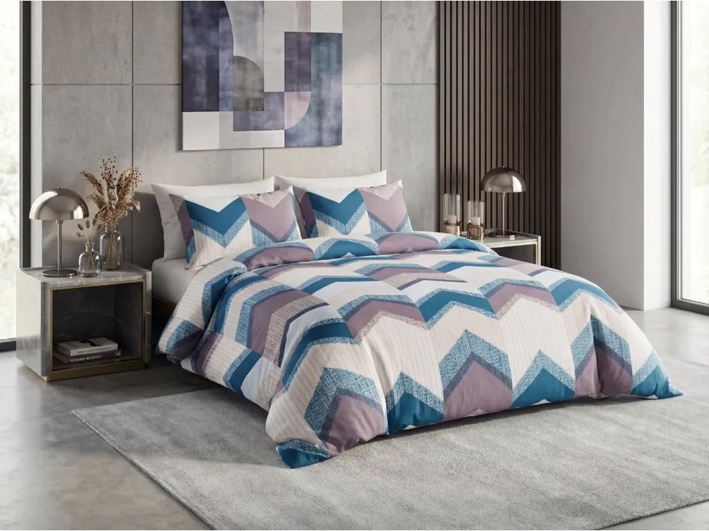 PrzytulneMieszkanie.pl PrzytulneMieszkanie.pl Pościel z mikrofibry CHEVRONIX niebiesko-fioletowe Rozmiar pościeli: 2 szt 70 x 80 cm | 160 x 200 cm