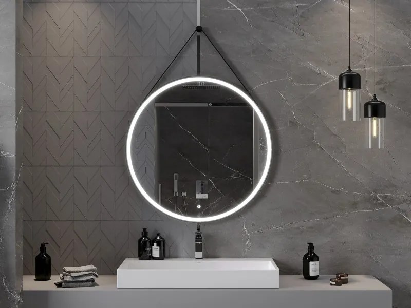 Mexen Reni lustro łazienkowe podświetlane, okrągłe 90 cm, LED 6000K, antypara, rama czarna - 9812-090-090-611-70