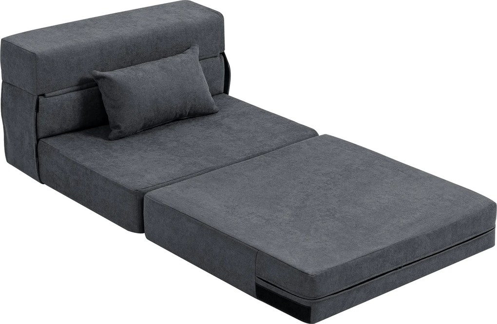 HOMCOM Sofa rozkładana fotel do relaksu z funkcją łóżka pianka z poduszką ciemnoszary | Aosom PL