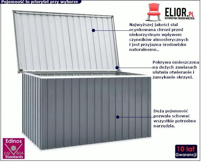 Szara skrzynia ogrodowa prostokątna L8-D80