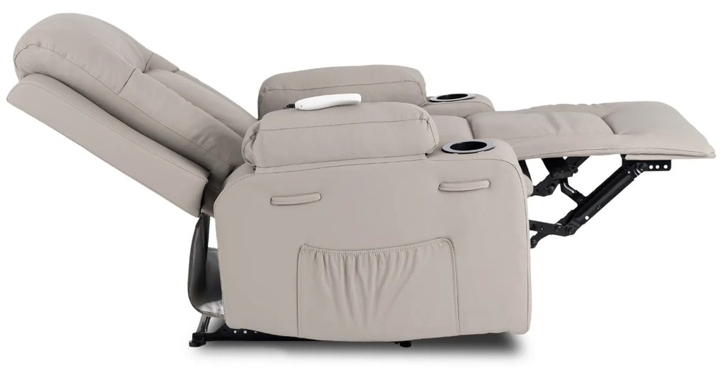 Fotel Masujący BOX Rozkładany Wypoczynkowy z Podnóżkiem Szary Ekoskóra Nowoczesny