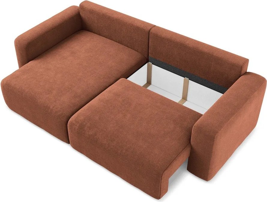 Rozkładany/ze schowkiem narożnik z tkaniny szenilowej (lewostronny/z szezlongiem) w kolorze terakoty Kona – Makamii
