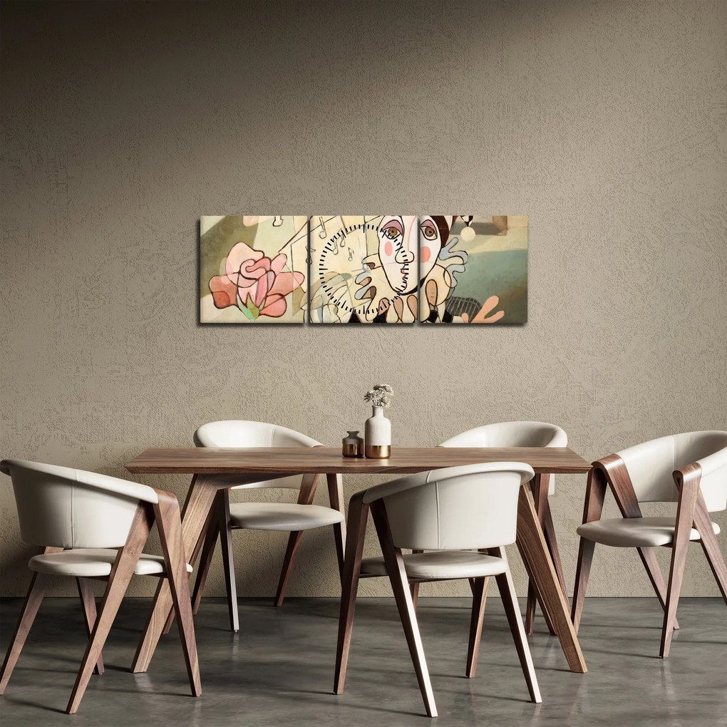 Obraz - Kubizm - harlequin and rose (z zegarem) (90x30 cm)