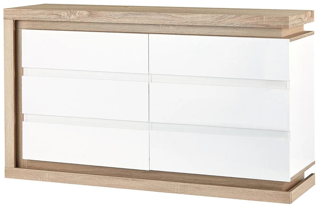 Komoda z 6 szufladami - Z oświetleniem LED - MDF - Biały lakierowany i naturalny - FLARANCIA