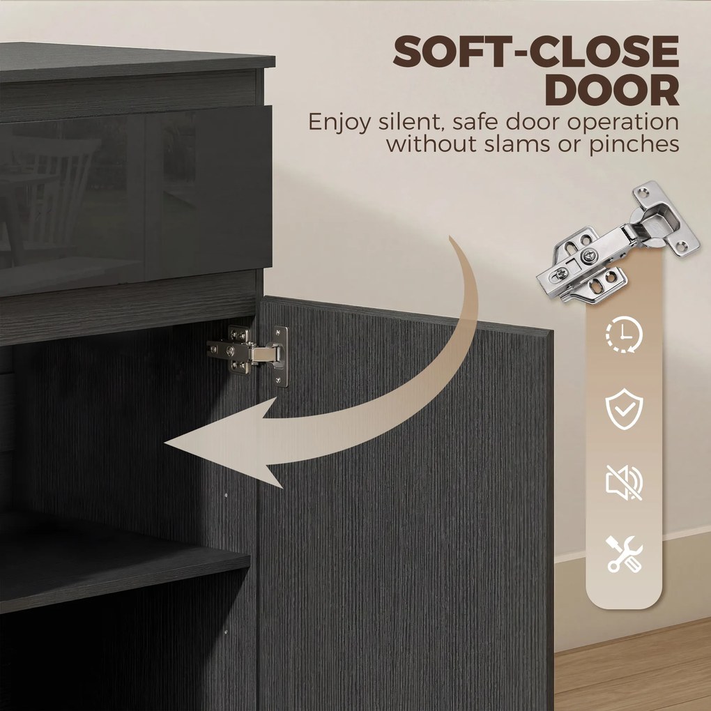 HOMCOM Nowoczesny sideboard, szafka do przechowywania z 5 szufladami, regulowaną półką, drzwiami z cichym domykiem, czarny połysk | Aosom PL