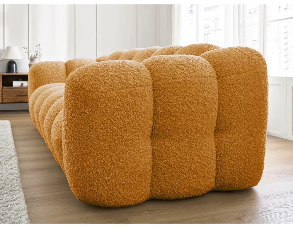 Musztardowa sofa z materiału bouclé 232 cm Hippolyte – Bobochic Paris
