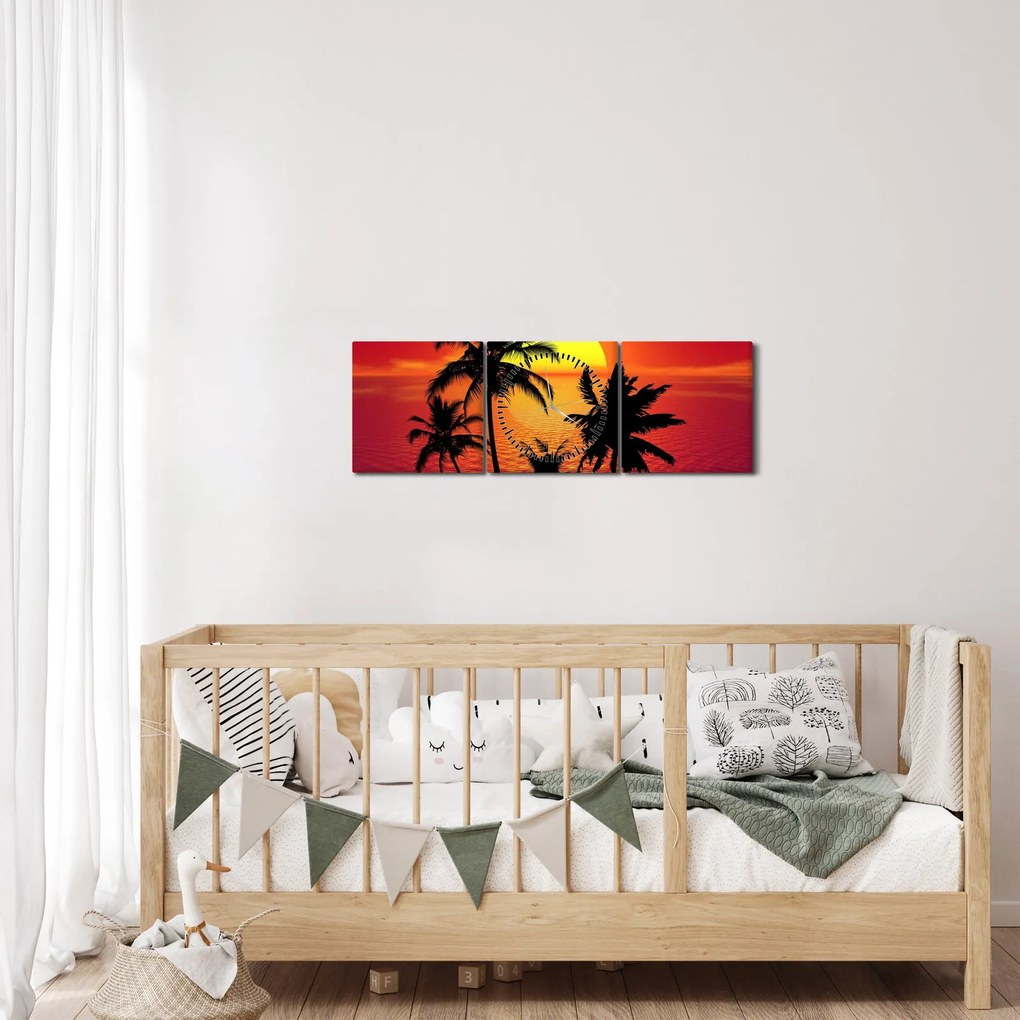 Obraz sylwetki wyspy z palmami (z zegarem) (90x30 cm)