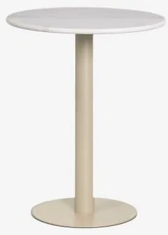Okrągły Barowy Stół Z Naturalnego Kamienia Xiren Ø60 Cm & Biały Marmur Guangxi - Tapiokowy Beż - Sklum
