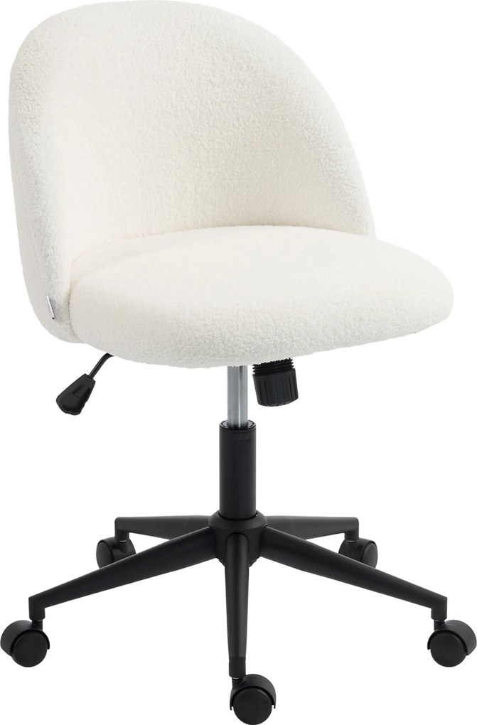 HOMCOM Obrotowy fotel biurowy z teddy-fleece, regulowany, na kółkach, pianka komfortowa, kremowy | Aosom PL