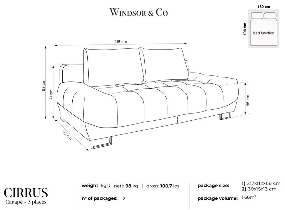 Beżowa 3-osobowa sofa rozkładana z aksamitnym obiciem Windsor &amp; Co Sofas Cirrus