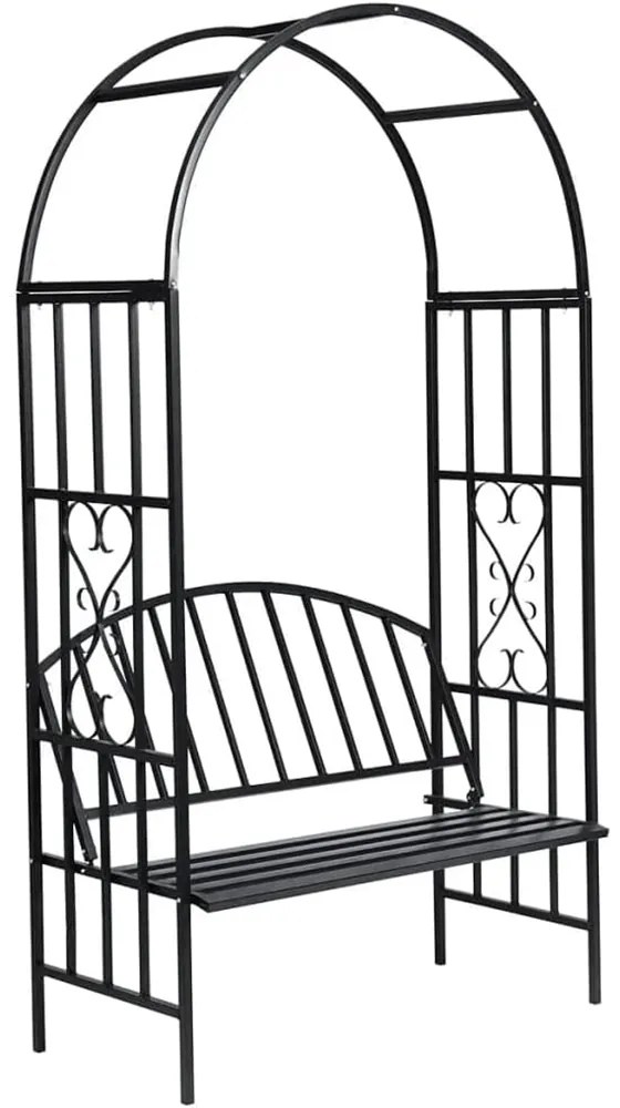 Ławka ogrodowa z różanym pergolą, koloru czarnego