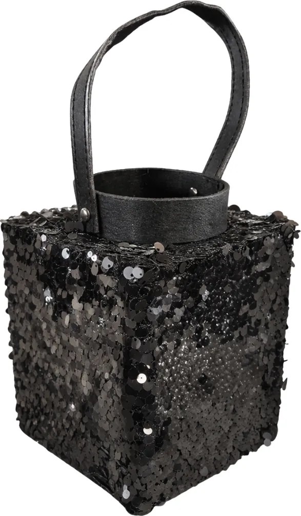 Latarnia z cekinami LOFTY GLAM 20 cm, czarna
