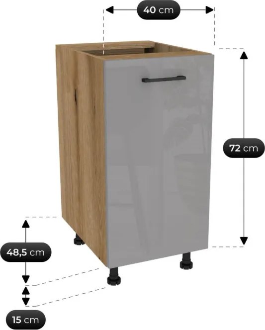 Zestaw Mebli Kuchennych MODERN 200 cm Dąb Artisan/Szary Połysk Ryflowany Nowoczesny