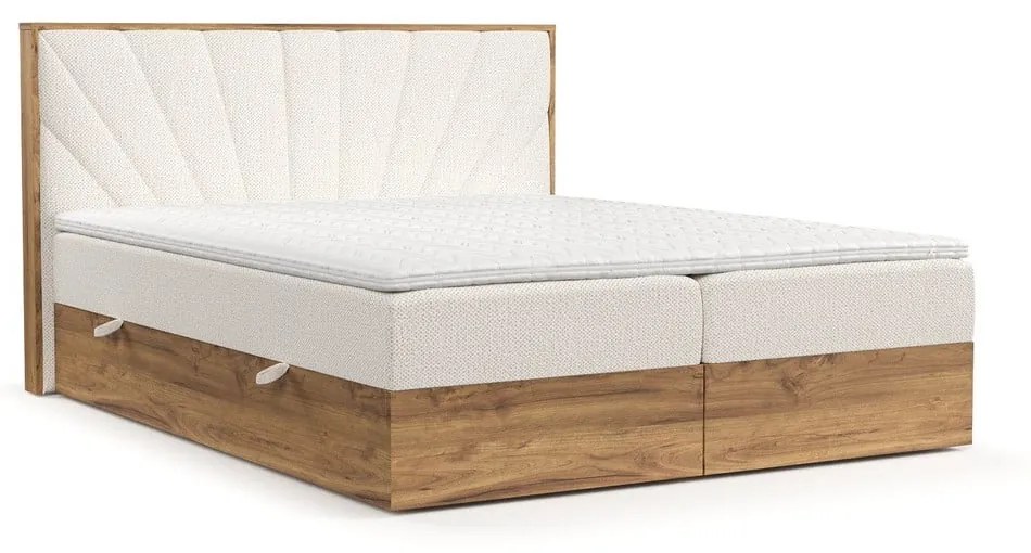 Kremowo-naturalne łóżko boxspring ze schowkiem 140x200 cm Asahi – Maison de Rêve