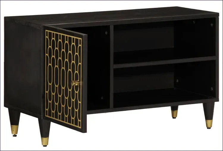 Czarna drewniana szafka RTV K5-E25