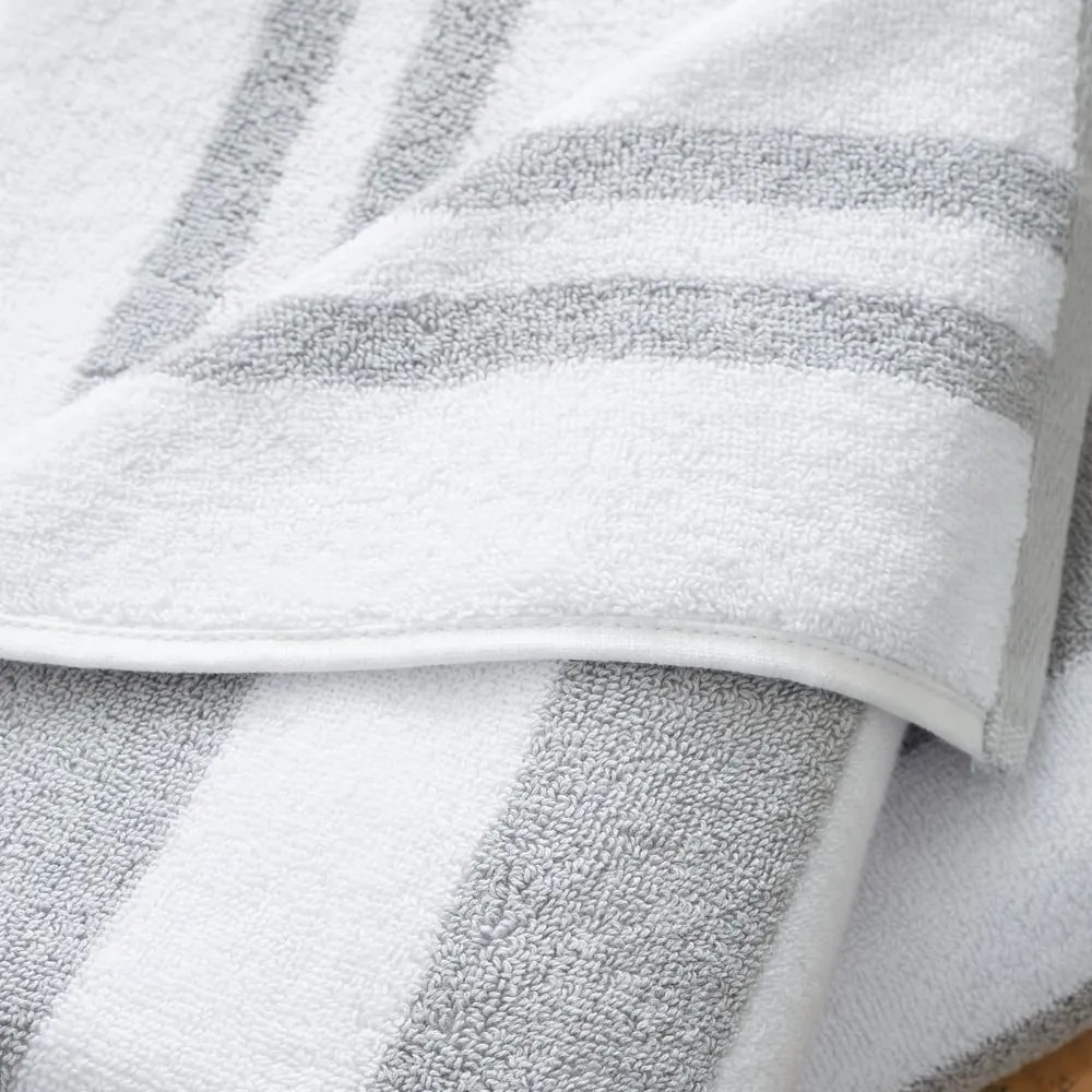 Biało-szary bawełniany ręcznik kąpielowy frotte 90x140 cm Reversible Stripe – Bianca
