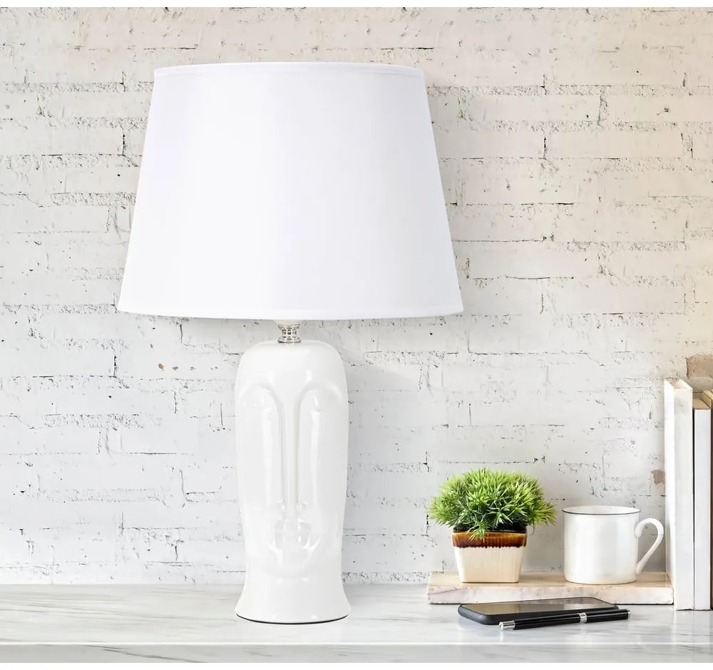 Biała ceramiczna lampa stołowa z tekstylnym kloszem (wys. 46 cm) Statua – Mauro Ferretti
