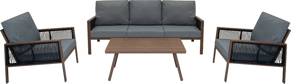Zestaw wypoczynkowy aluminiowy 4-częściowy – imitacja drewna