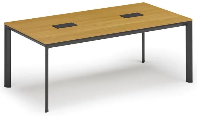 Stół konferencyjny PRIMO INVITATION, 200x100 cm, buk + 2x port blatowy TYP VI, czarny