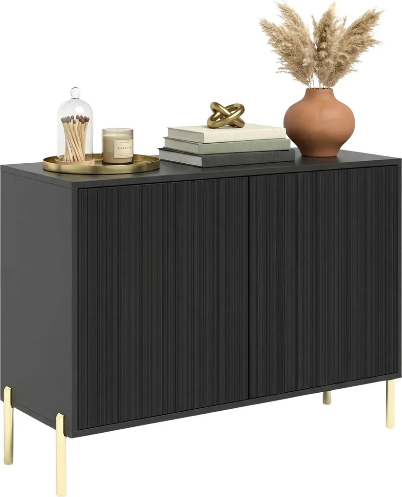 Czarna ryflowana komoda na złotych nóżkach E6-R75