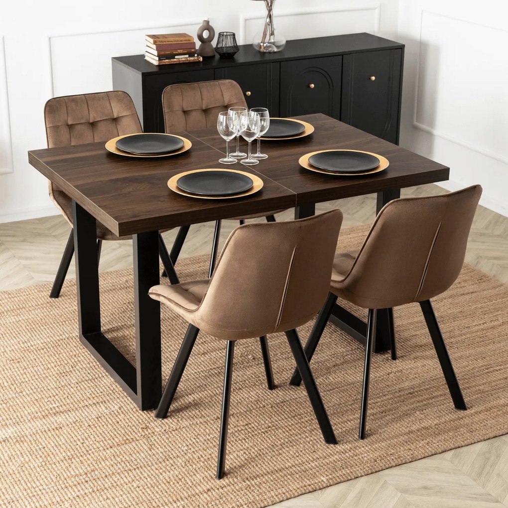 Rozkładany stół industrialny na płozach Tomas 130-230 cm, orzech/czarny