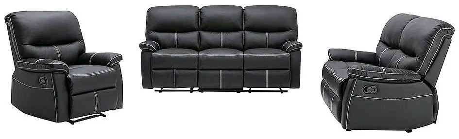 Kanapa 3+2+1-osobowa oraz fotel z funkcją relax z ekoskóry w kolorze czarnym CANBY