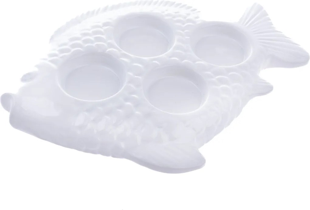 Świąteczny świecznik ceramiczny na świeczki dopodgrzewaczy Ryba biały, 20,5 x 2 x 16 cm