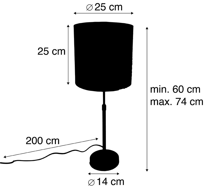 Lampa stołowa czarna z abażurem z brązowego weluru 25 cm regulowana - Parte Nowoczesny Oswietlenie wewnetrzne