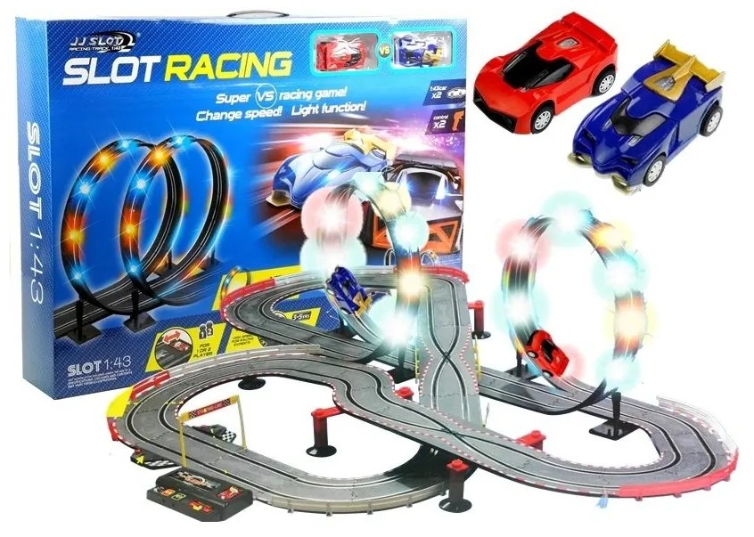 Tor wyścigowy 2 autka slot cars 1:43 pętla lampki
