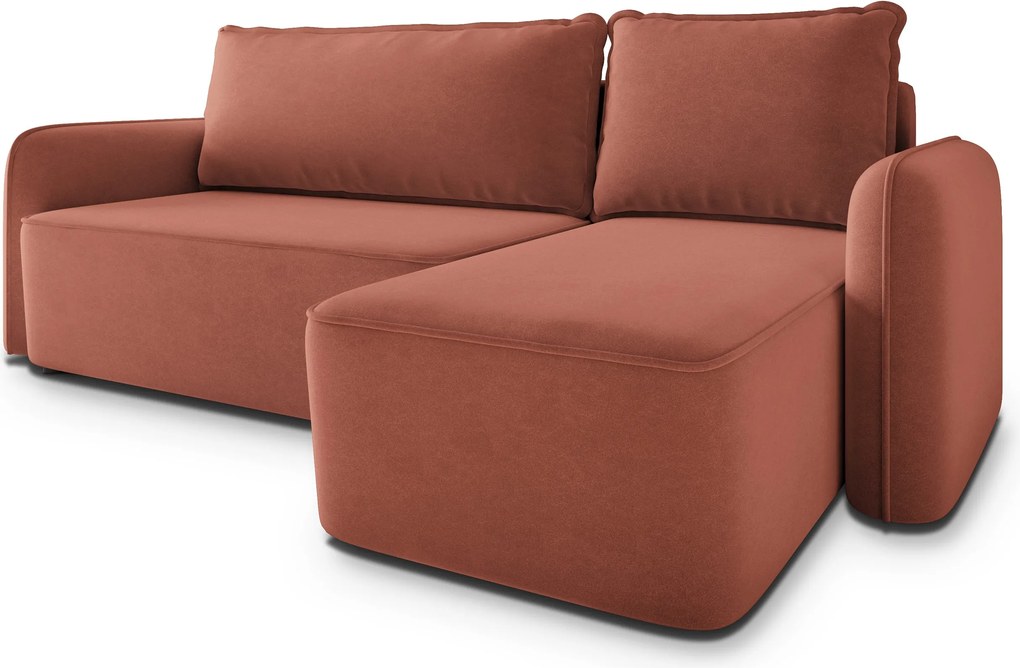 Masseno Narożnik DOLVER z funkcją spania i pojemnikiem na pościel Narozniki L, Rozkładana sofa - Koralowy, CASTEL 55
