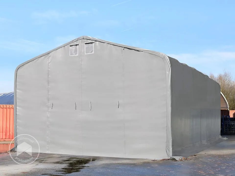 TOOLPORT 8x24m Hala namiotowa - 4 m wysokość ścian bocznych z 4x4,6m brama, PVC 850, szary, bez statyki - (49582)