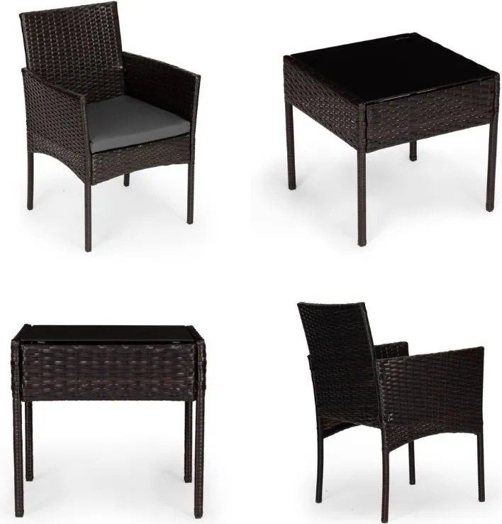Mały zestaw mebli balkonowych dla 2 osób Riviera 824, technorattan ciemnobrązowy