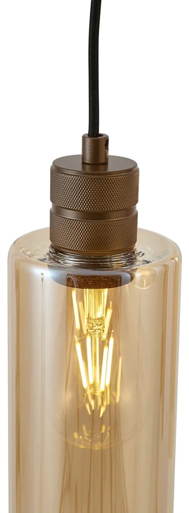 Lampa wisząca w stylu hotelowym, ciemny brąz z bursztynowym szkłem, 5-punktowa - StavelotElegancki hotelowy Oswietlenie wewnetrzne