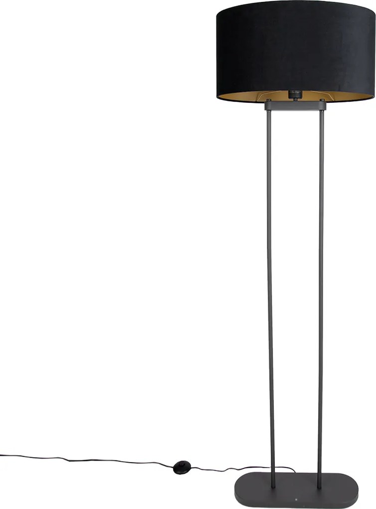 Lampa podłogowa czarna z czarnym owalnym abażurem 50 cm - Thijmen