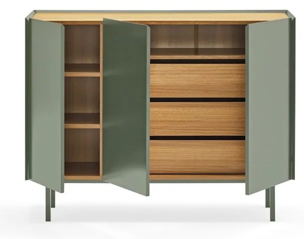 Zielona niska komoda w dekorze dębu 110x85 cm Arista – Teulat