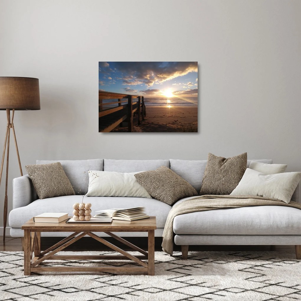 Obraz na szkle - molo, plaża i morze (70x50 cm)