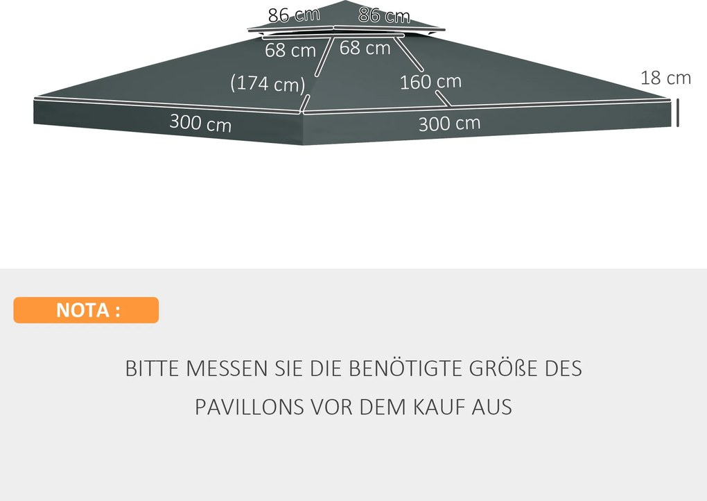 Zapasowy dach do pawilonu 3x3m odporny na warunki pogodowe łatwy montaż metalowy namiot imprezowy ogrodowy | Aosom PL