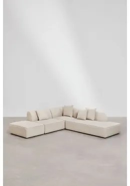 Sofa Narożna Cardea 3-częściowa Modułowa Z Prawą Leżanką I Tapicerowanym Pufem Kremowo-beżowy Szenil - Sklum