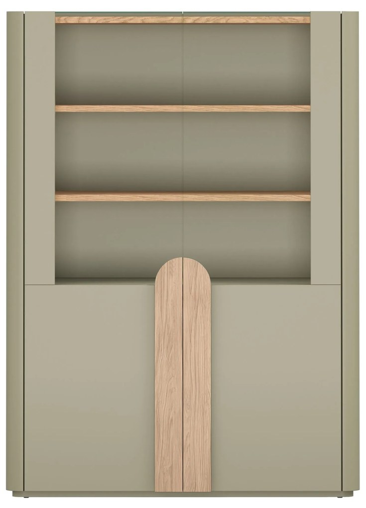 Witryna Amilio do salonu 100 cm - eukaliptus / dąb baltic dune / uchwyty dąb naturalny