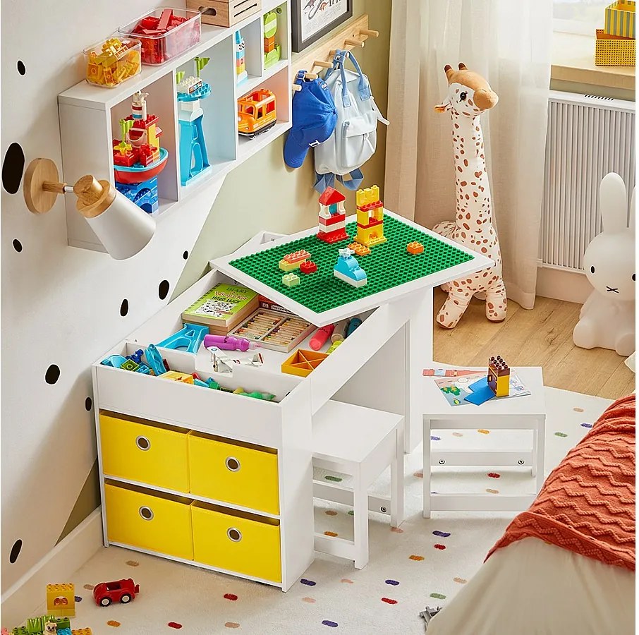 Zestaw stołowy z klockami i 2 stołkami dla dzieci KMB75-W