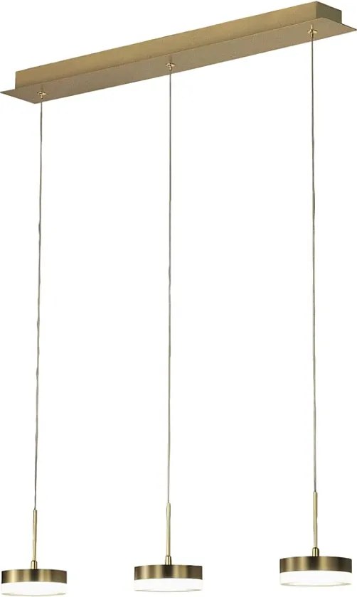 Lampa wisząca Fabas Luce Dunk z 3 źródłami światła - 24 W, ściemnialna dioda LED - mosiądz satynowy, konstrukcja liniowa