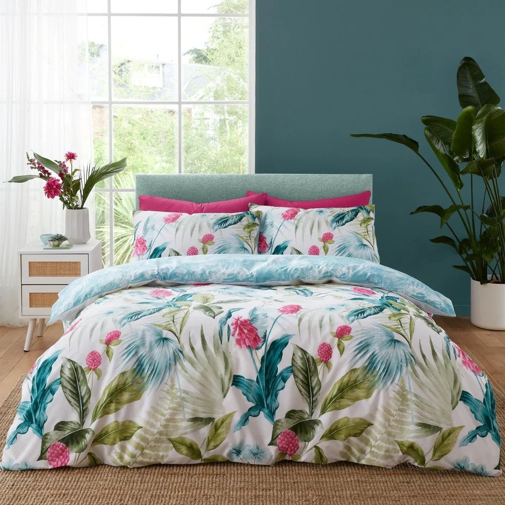 Zielono-niebieska pościel dwuosobowa 230x220 cm Aruba Tropical Floral – Catherine Lansfield