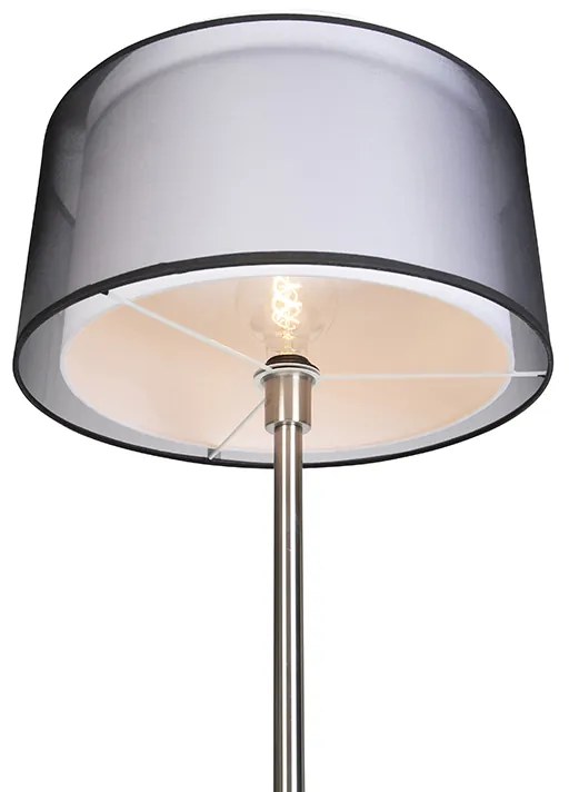 Designerska lampa podłogowa stalowa z czarno-białym kloszem 47 cm - SimploDesignerski Oswietlenie wewnetrzne