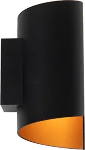 Nowoczesna lampa ścienna czarna ze złotym wnętrzem - Faldo