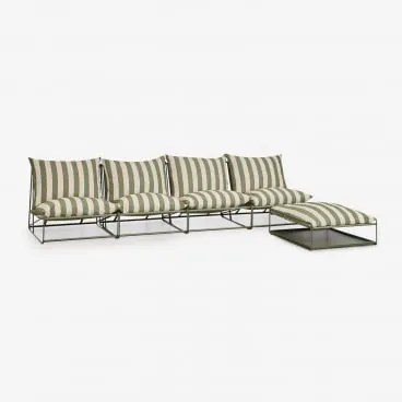 Modułowa Sofa Ogrodowa 4-częściowa Z Pufem Rozkładanym Amaro Beż Tapioki - Głęboka Oliwkowa Zieleń - Sklum
