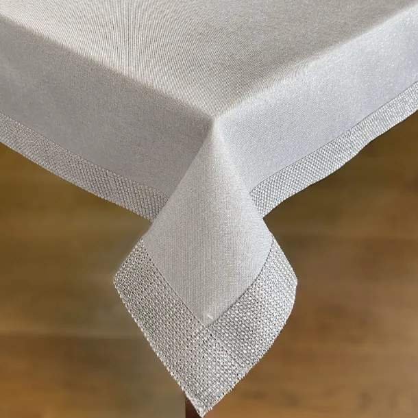 Obrus glamour z cyrkoniami szary prostokątny z lurexu - 110x160 cm