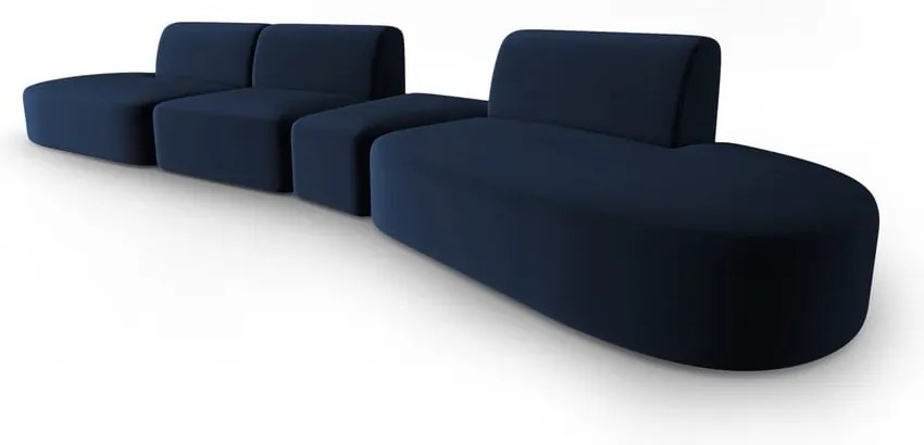 Niebieska aksamitna sofa prawostronna 428 cm Paolo – Milo Casa