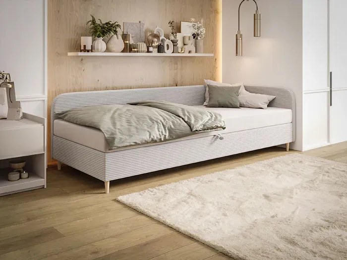Sztruksowe jasnoszare łóżko prawostronne z materacem 100x200 S9-F83